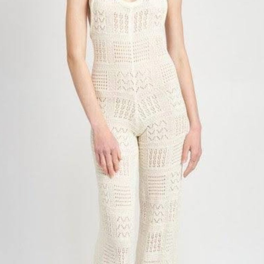 Free People Moon Bay Crochet One-Piece Jumpsuit size Medium MSRP: $198 - Picture 5 of 13